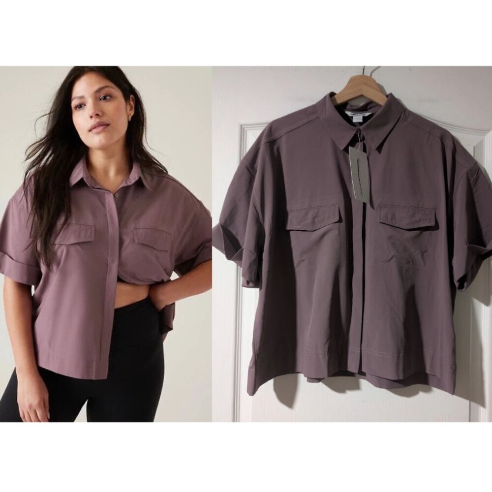 ⛰️ Athleta Mauve Button-Down Short Sleeve  Shirt (UPF 50+) Sun Coverage!